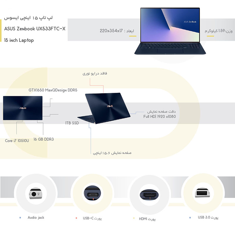  لپ تاپ 15 اینچی ایسوس مدل ZenBook UX533FTC-X 