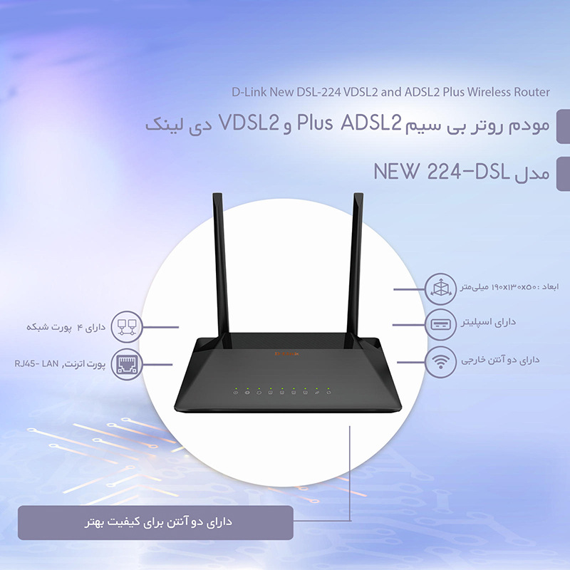  مودم روتر بی سیم ADSL2 Plus و VDSL2 دی لینک مدل DSL-224 NEW 